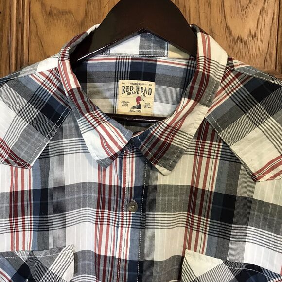 Red Head Brand Co. Western Shirt Men's 3XL Blue Red Plaid Button Up Long Sleeve - Picture 2 of 10
